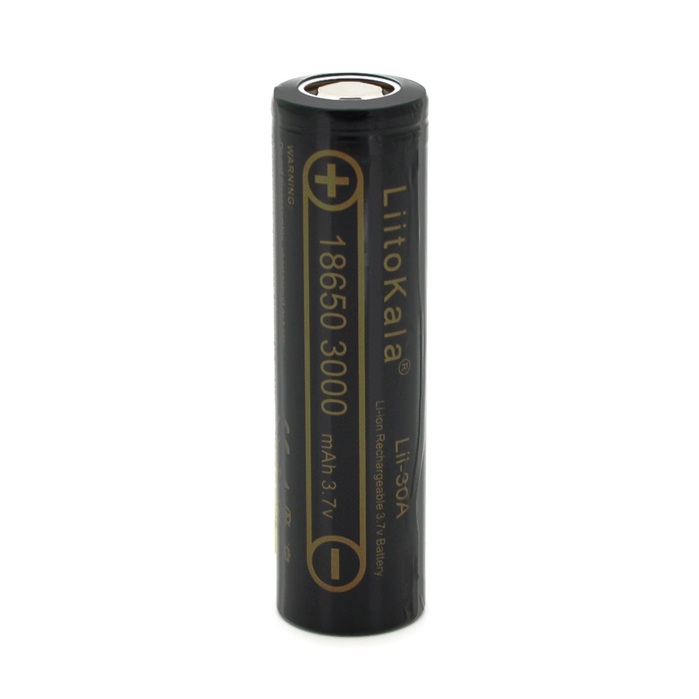 18703 Акумулятор 18650 Li-Ion LiitoKala Lii-30A, 3000mah (2850-3250mah), 30A, 3.7V (2.75-4.2V), Black, PVC BOX Q2, цiна за 1 шт - Зображення 1