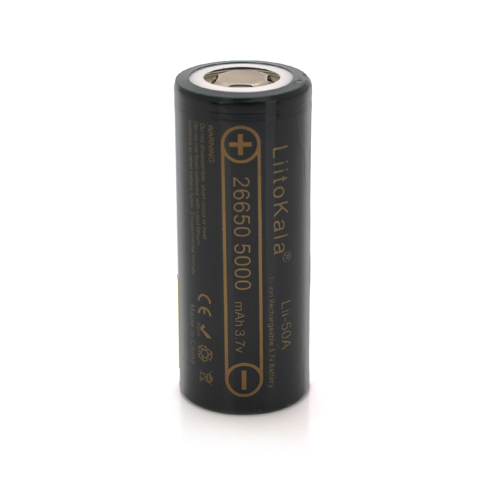 23383 Акумулятор 26650 Li-Ion LiitoKala Lii-50A, 5000mAh (5100-5500mAh), 25A, 3.7V (2.5-4.2V), Black, 2 шт в упаковці, ціна за 1 шт - Зображення 1