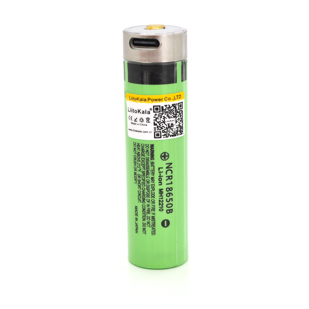 29722 Акумулятор 18650 Li-Ion LiitoKala Lii-34B-USB, 3400mAh, Type-C, 3.7V (2.75-4.2V), Green, PVC BOX - Зображення 1