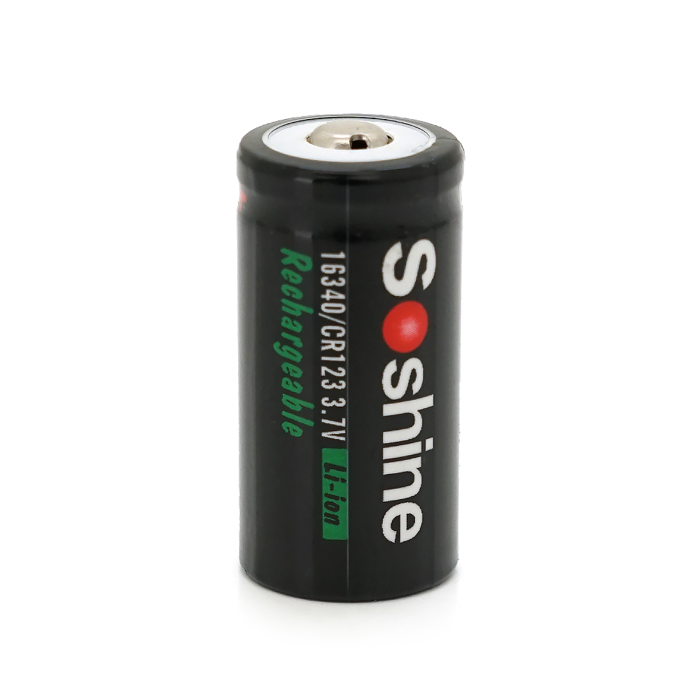 30983 Акумулятор Soshine 16340 / CR123 Li-Ion, 700mAh, 1A, 4.2 / 3.7 / 2.5V, Button Top, Black - Зображення 1