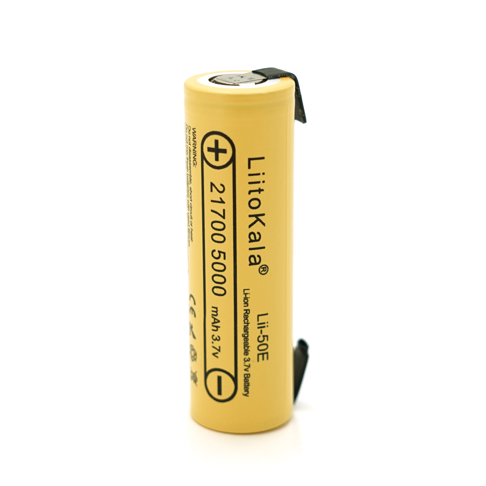 35884 Акумулятор 21700 Li-Ion LiitoKala Lii-50E-N(Nickel), 5000mAh (4800-5100mAh), 15A, 3.7V (2.5-4.2V), Yellow, PVC BOX - Зображення 1