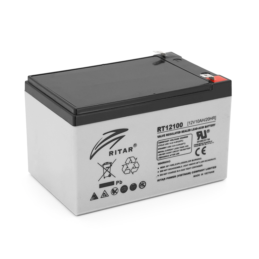 02978 Акумуляторна батарея AGM RITAR RT12100, Gray Case, 12V 10.0Ah ( 151 х 65 х 111 (117 ) ) Q10 - Зображення 1