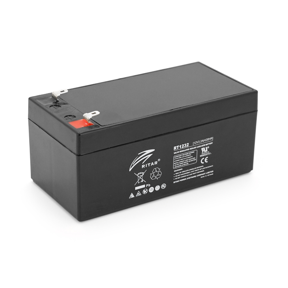 03223 Акумуляторна батарея AGM RITAR RT1232, Gray / Black Case, 12V 3.2Ah (133 х 67х 59 (63) ) Q10 - Зображення 1