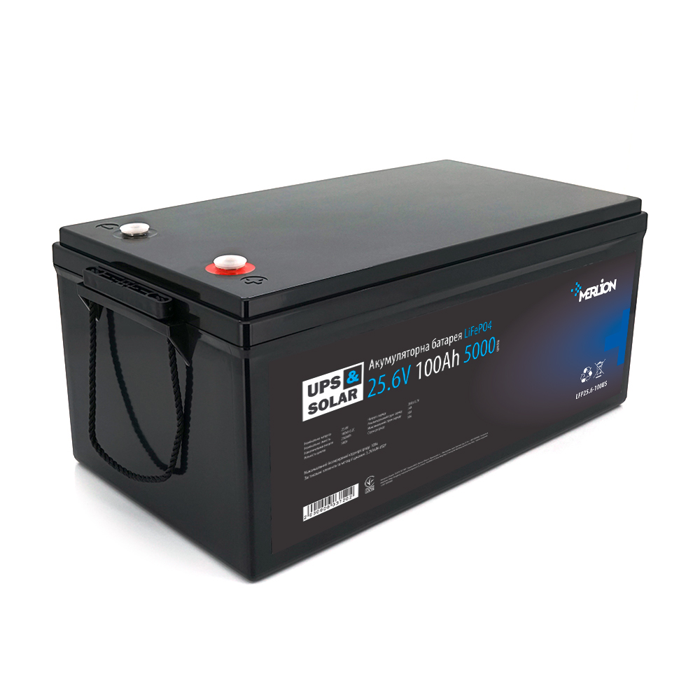 03720 Літій-залізо-фосфатний акумулятор Merlion LiFePO4 25.6V 100AH (8S2P / BMS-100A), (522x238x225), до 5000 циклів - Зображення 1