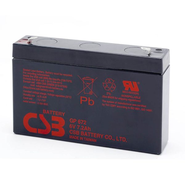 Акумуляторна батарея CSB GP672, 6V 7.2Ah (151х34х100мм), 1.22kg