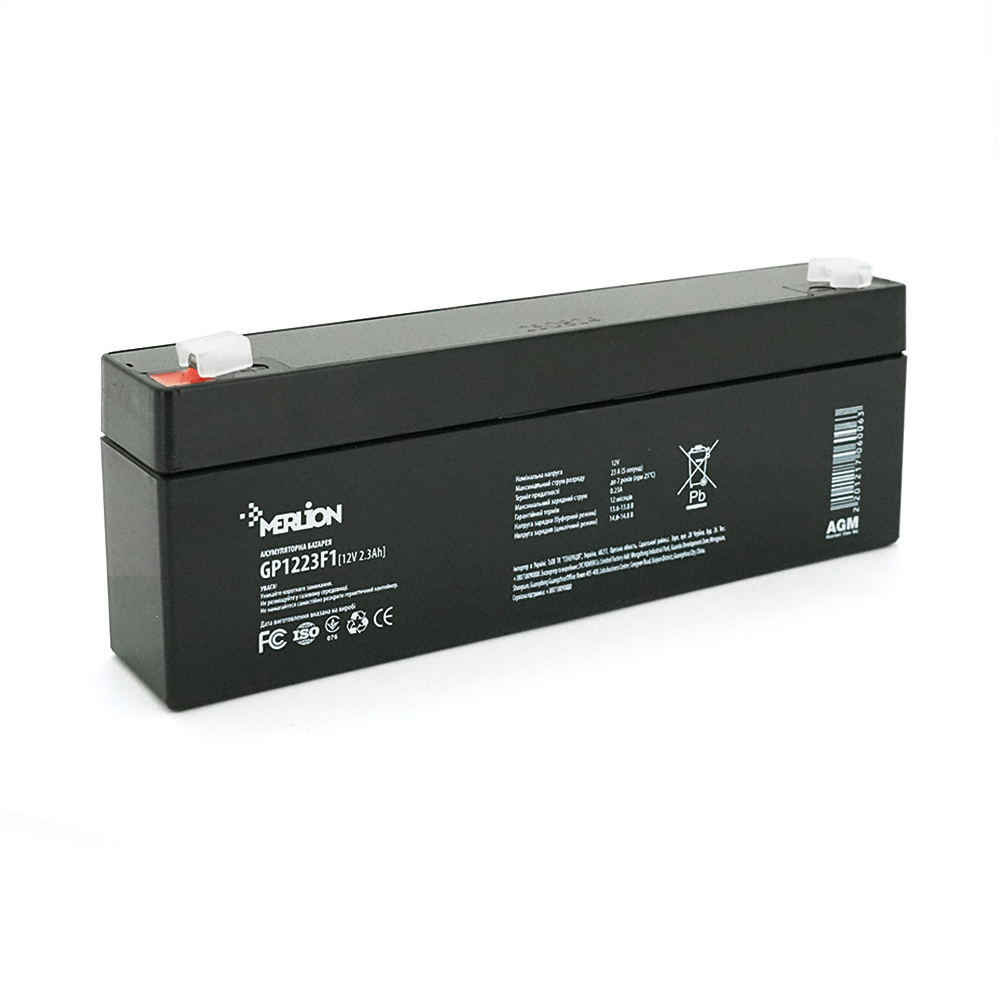 06006 Акумуляторна батарея MERLION AGM GP1223F1 12 V 2,3Ah ( 178 x 35 x 60 (65) ) Q20 - Зображення 1
