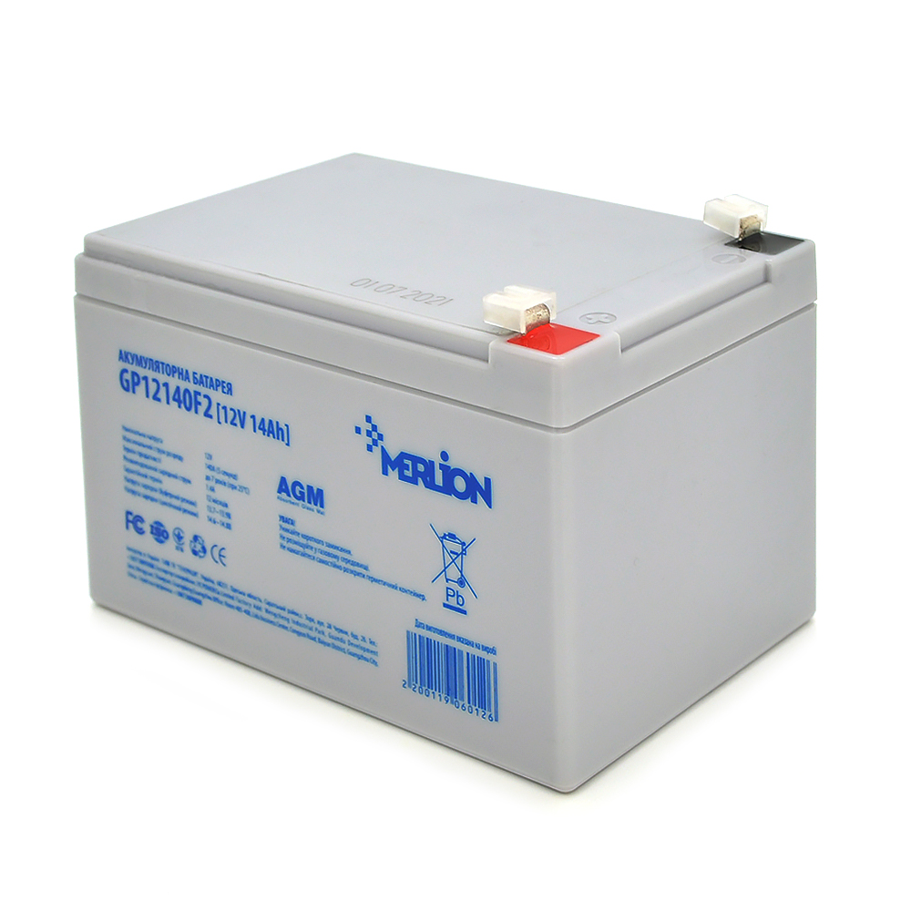 06012 Акумуляторна батарея MERLION AGM GP12140F2 12 V 14 Ah ( 150 x 98 x 95 (100) ), 3.55 kg, Grey, Q6 / 252 - Зображення 1