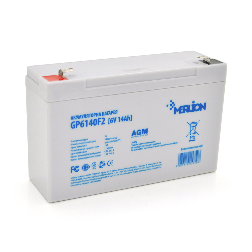15750 Акумуляторна батарея MERLION AGM GP6140F2 6 V 14Ah ( 150 x 50 x 95 (100) ) Q10 - Зображення 1