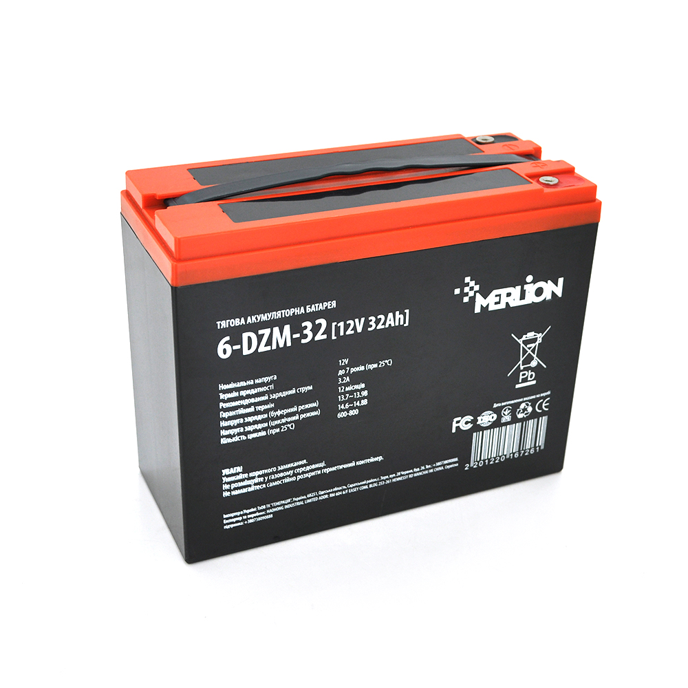 16726 Тягова акумуляторна батарея AGM MERLION 6-DZM-32, 12V 32Ah M5 (218x95x175мм), 9,5 кг. Q2 - Зображення 1