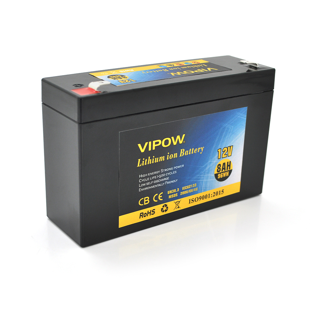 18673 Акумуляторна батарея літієва Vipow 12 V 8Ah з елементами Li-ion 18650 з вбудованою ВМS платою, (3S4P) (151х50х94(100))мм, Q20 - Зображення 1