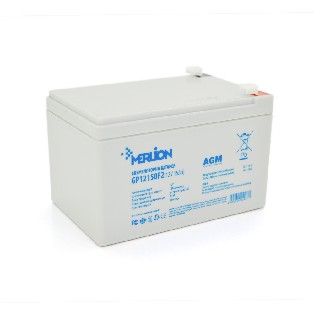 22467 Акумуляторна батарея MERLION AGM GP12150F2 12 V 15 Ah ( 150 x 98 x 95 (100) ), 3.51 kg, Grey, Q6 / 192 - Зображення 1