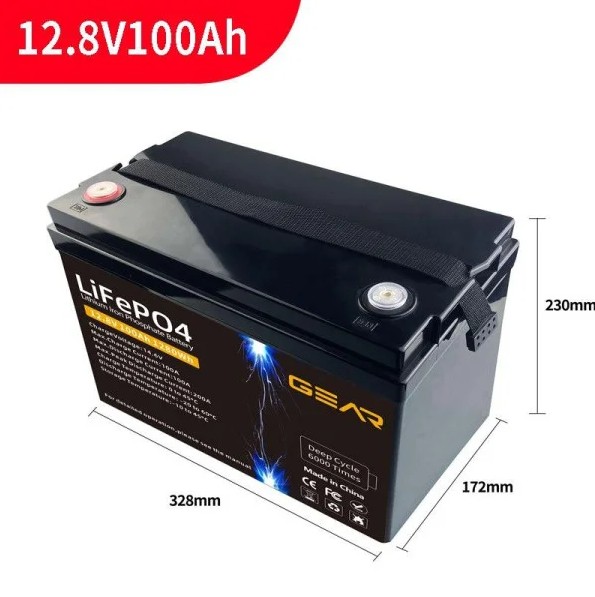 Літій-залізо-фосфатний акумулятор GEAR LiFePO4 12.8V 100AH (BMS-50A / 100A), (328x230x172), 10.1kg до 6000 циклів, Q1