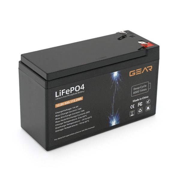 Літій-залізо-фосфатний акумулятор GEAR LiFePO4 12.8V 9AH (BMS-10A / 10 A), (150x65x95), 1kg до 6000 циклів, Q8
