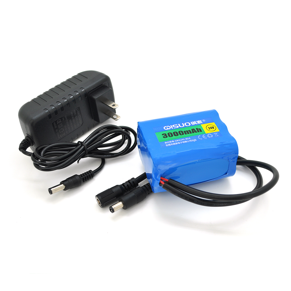 26003 Акумуляторна батарея літієва QiSuo 24V 3A з елементами Li-ion 18650 + зарядний пристрій 25.2V1A, DC5.5x2.1, (56x38x70mm) - Зображення 1