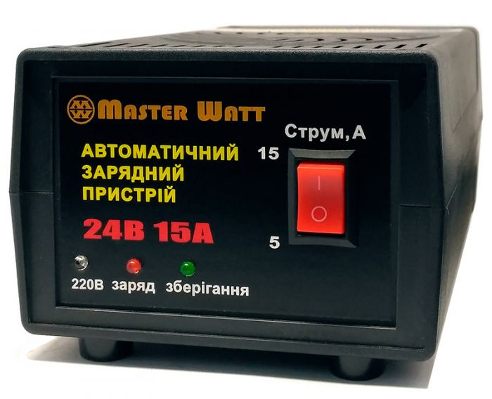 26771 Автоматичне ЗУ для акумулятора MW-AZU24-15A 24V (25-260Ah) (MF, WET, AGM), 160-245V, Струм заряду 5А / 15А, крокодили в комплекті - Зображення 1