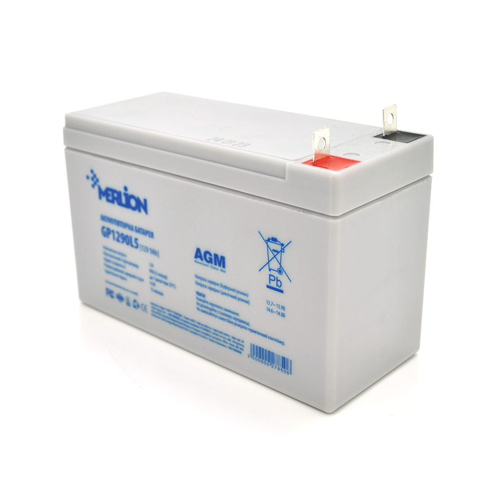 27850 Акумуляторна батарея MERLION AGM GP1290L5 12 V 9 Ah (СПЕЦ КЛЕМА) (150 x 65 x 95 (100)) White Q10 / 480 - Зображення 1