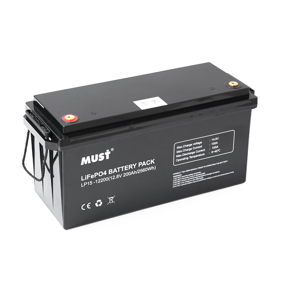 32859 Акумуляторна батарея Must LiFePO4 LP15-12200 12,8V 200Ah, 2,56kWh, BMS100A@4S, 6000 cycles, 502x185x243, 23kg - Зображення 1