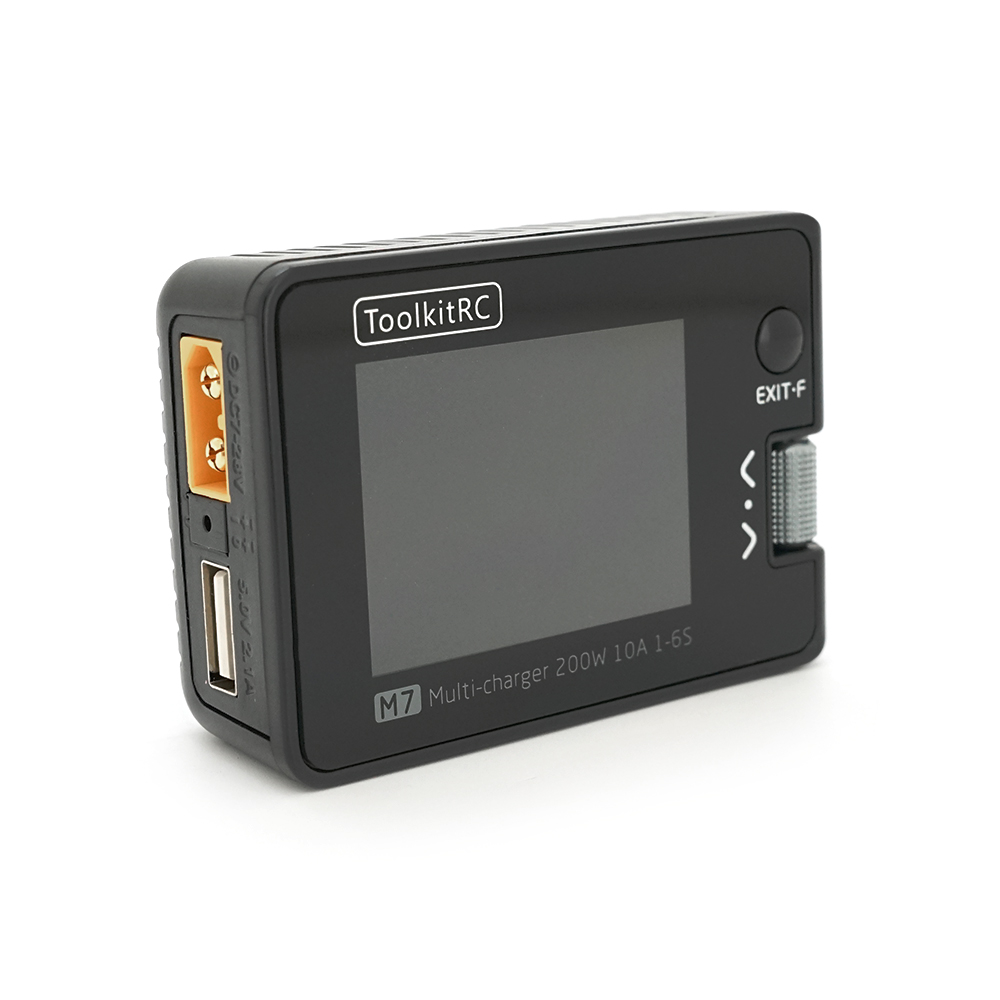 34902 Зарядний пристрій ToolkitRC M7 200Вт, тип АКБ LiPo, LiHv, Li-ion, NiMh, LiFe, Pb, USB iнтерфейс, XT60, вхiд 7-35В, вага 90г, без БЖ - Зображення 1
