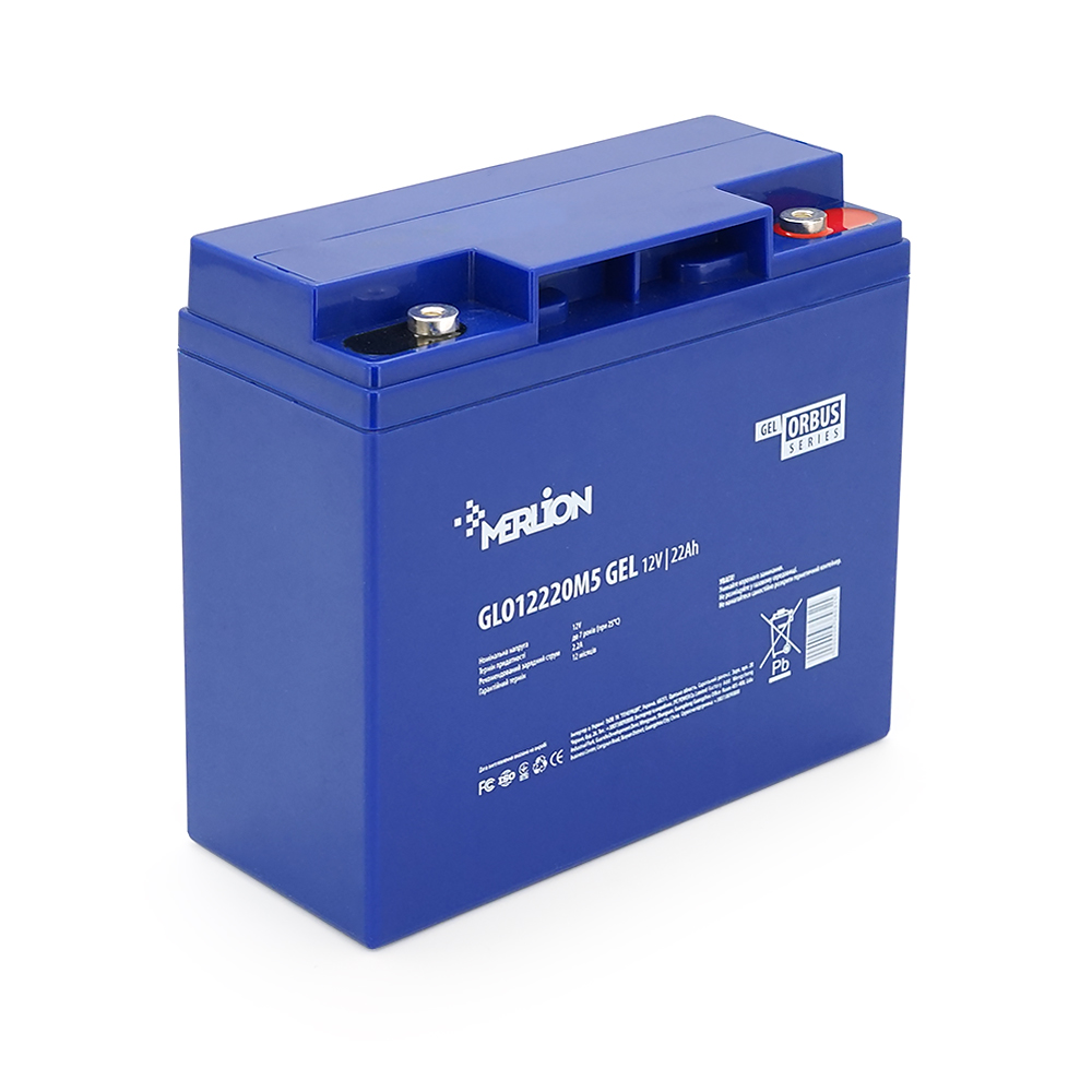 38031 Акумуляторна батарея MERLION ORBUS GLO12220M5 12 V 22 Ah ( 180 x 78 x 165 (168) ) BLUE Q4 - Зображення 1