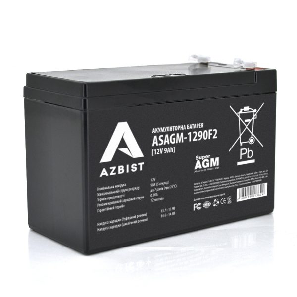 Акумулятор AZBIST Super AGM ASAGM-1290F2, Black Case, 12V 9.0Ah (151 х 65 х 94 (100) ) Q10 / 420