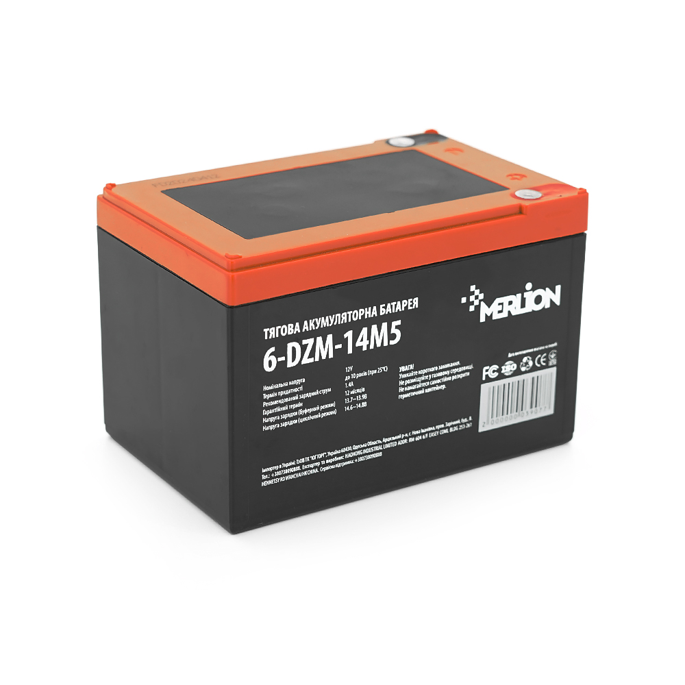 03907 Тягова акумуляторна батарея AGM MERLION 6-DZM-14, 12V 14Ah M5 (151х98х104 мм) Q3 - Зображення 1