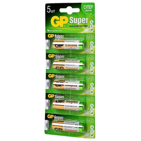 Батарейка GP Super 15A-UR5, лужна AA, 5 шт на блістері, ціна за упаковку