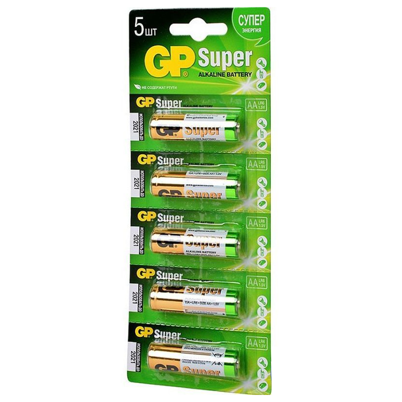 05720 Батарейка GP Super 15A-UR5, лужна AA, 5 шт на блістері, ціна за упаковку - Зображення 1