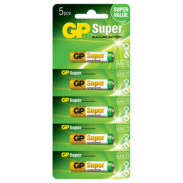 06470 Батарейка GP Super 24A-UR5, лужна AAA, 5 шт в блістері, ціна за блістер - Зображення 1