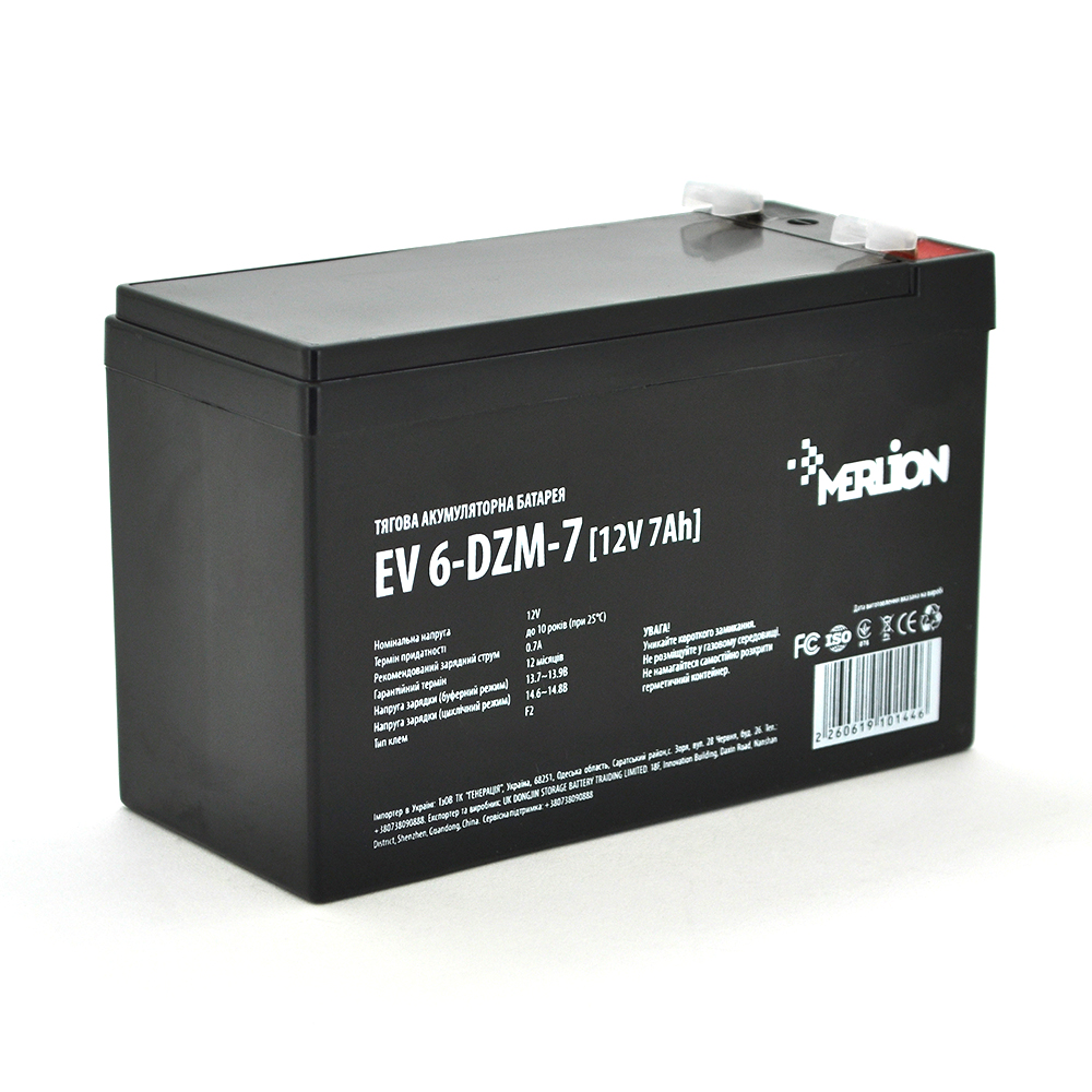 10144 Тягова акумуляторна батарея Merlion EV 6-DZM-7, 12V 7Ah F2 (151*65*93), Q10 - Зображення 1
