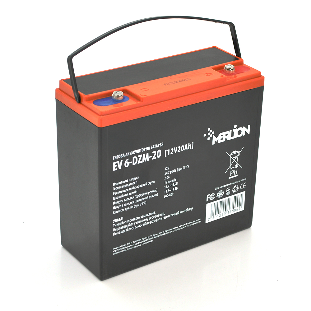 16599 Тягова акумуляторна батарея Merlion EV 6-DZM-20, 12V 20Ah M5 (181*77*170), Q3 - Зображення 1