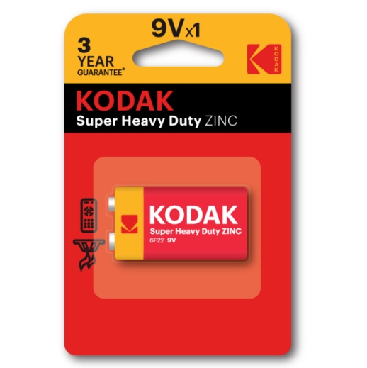 Батарейка сольова KODAK Super Heavy Duty 6F22, 1шт в блістері, ціна за блістер