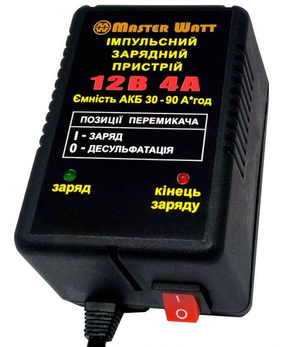 26764 Імпульсне ЗУ для акумулятора MW-IZU12-4A 12V (30-90Ah) (MF,WET,AGM,NICD,NIMH), 160-245V, Ток заряда 4.5A15.5V, крокодили в комплекті - Зображення 1