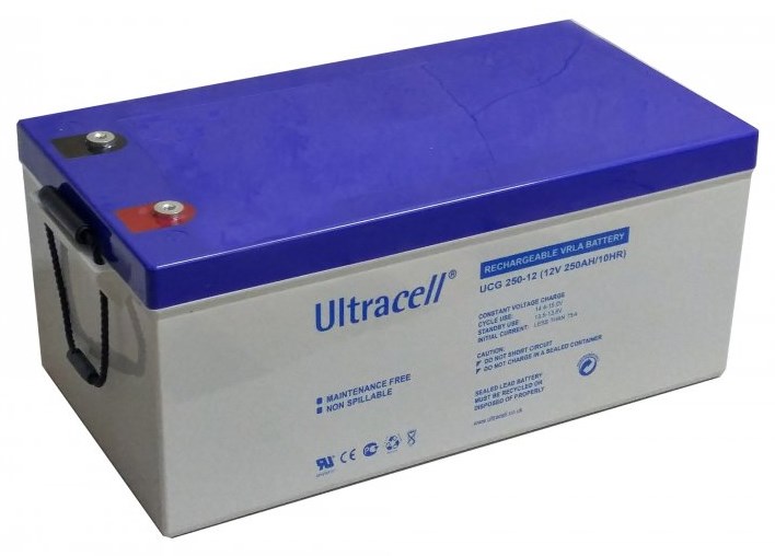 28579 Акумуляторна батарея Ultracell UCG250-12 GEL 12 V 250 Ah (522 x 240 x 224) White Q1 / 24 - Зображення 1
