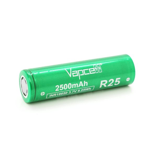 Акумулятор 18650 Li-Ion Vapcell INR18650 R25, 2500mAh, 20A, 4.2 / 3.6 / 2.5V, Green
