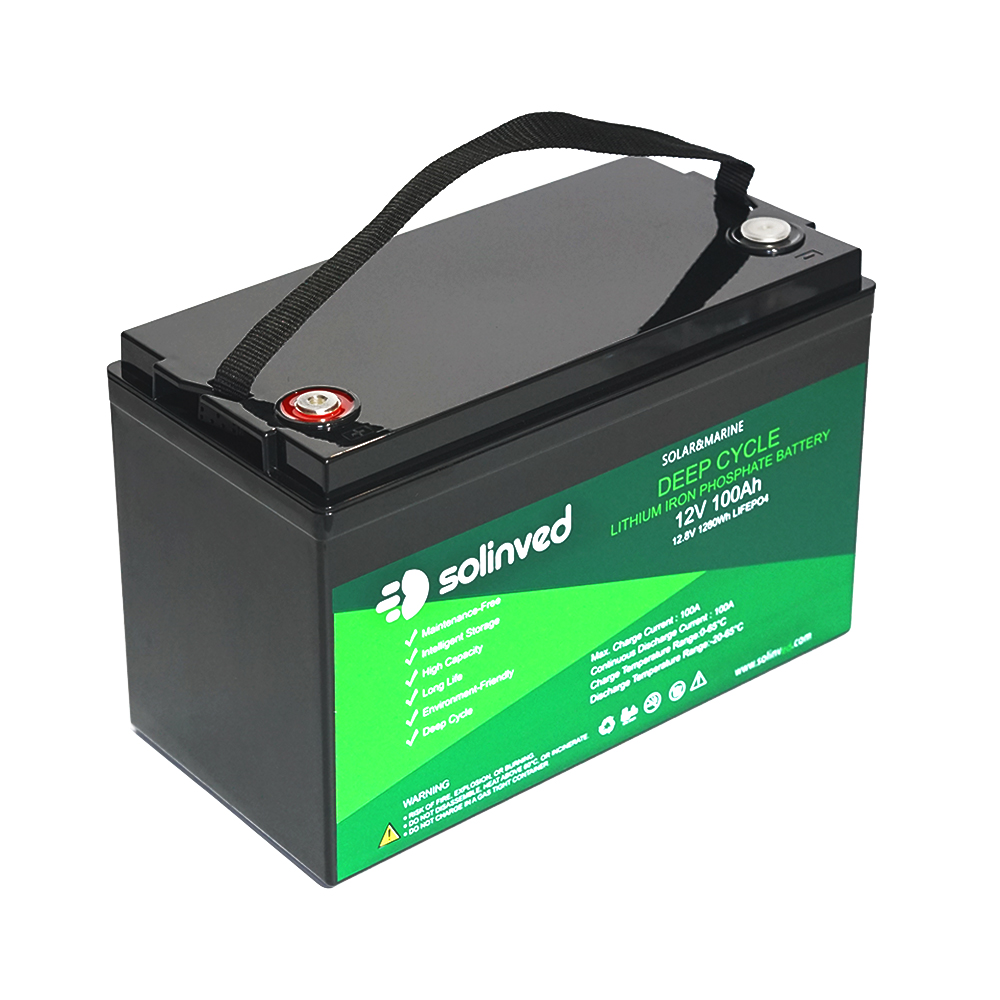 37406 Акумуляторна батарея SOLINVED LiFePO4 12,8V 100Ah,(50 / 100A)360x140x250mm, 13.4kg - Зображення 1