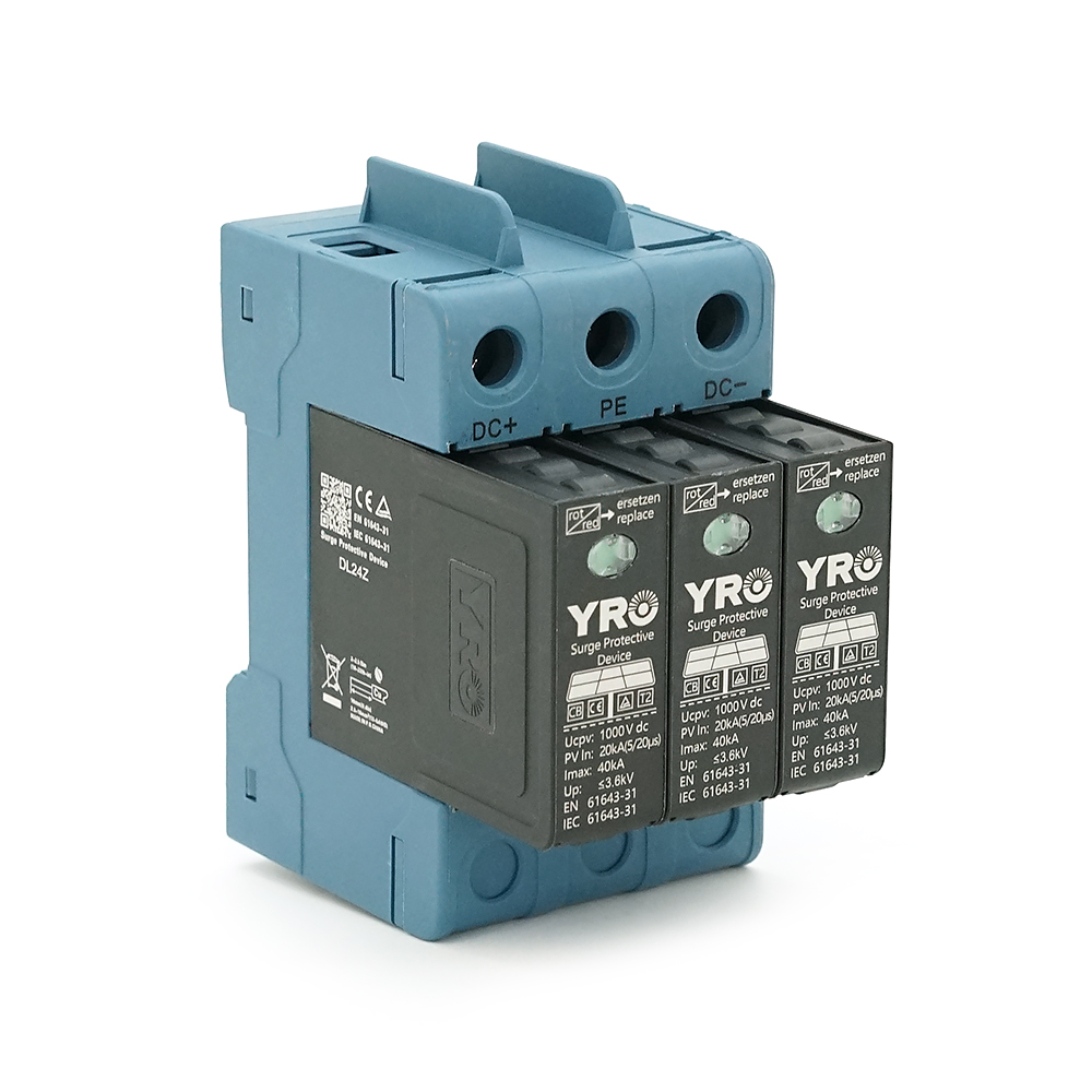 39178 Фотогальванічний захист від перенапруги постійного струму YRSP-D2 DC SPD 3P 20-40KA 1000Vdc T2 триполюсний - Зображення 1