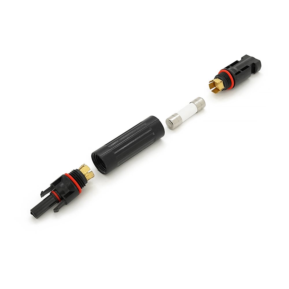 39466 Конектор RISIN MC4, під вбудований плавкий запобіжник (у комплекті), 12А,1000 В, 0.5mmΩ, вогнестійкість UL94-VO,IP67, -40℃-+90℃, Black - Зображення 1