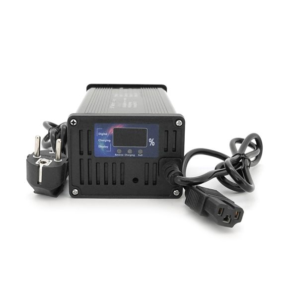 Зарядний пристрій для акумуляторів LiFePo4 48V(58,4V),16S,10A, штекер Triangle plug (T-tipe / C13 / IEC). індикація, 220х122х86mm, 1.5kg