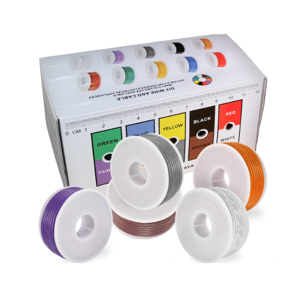 43496 Кабель силіконовий луджений AWG 28 28AWG / 0,08квМ / 600В, 5*10 метрів, CU, вологостійкий, термостійкий, multikolor, 400*300*300mm, BOX - Зображення 1