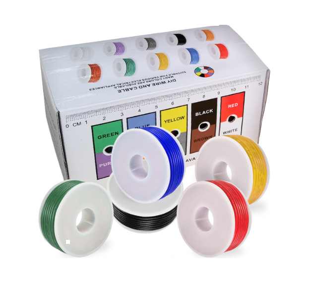 43498 Кабель силіконовий луджений AWG 24 24AWG / 0,2квМ / 600В, 5*10 метрів, CU, вологостійкий, термостійкий, multikolor, 400*300*300mm, BOX - Зображення 1