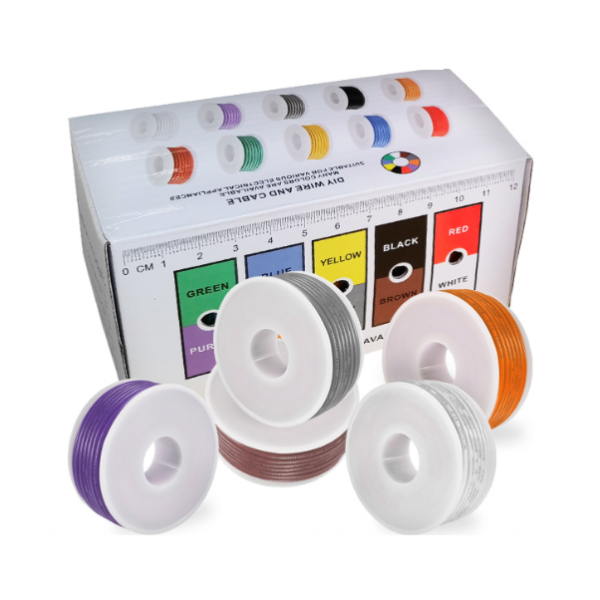 Кабель силіконовий луджений AWG 20 20AWG / 0,5квМ / 600В, 5*5 метрів, CU, вологостійкий, термостійкий, multikolor, 400*300*300mm, BOX