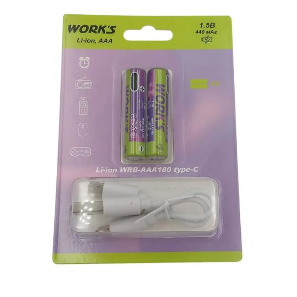 Акумуляторні батареї Li-ion WRB AAA180, тип AАА, 1.5V, Type-c, 440mAh, 1000 циклів, блістер 2шт